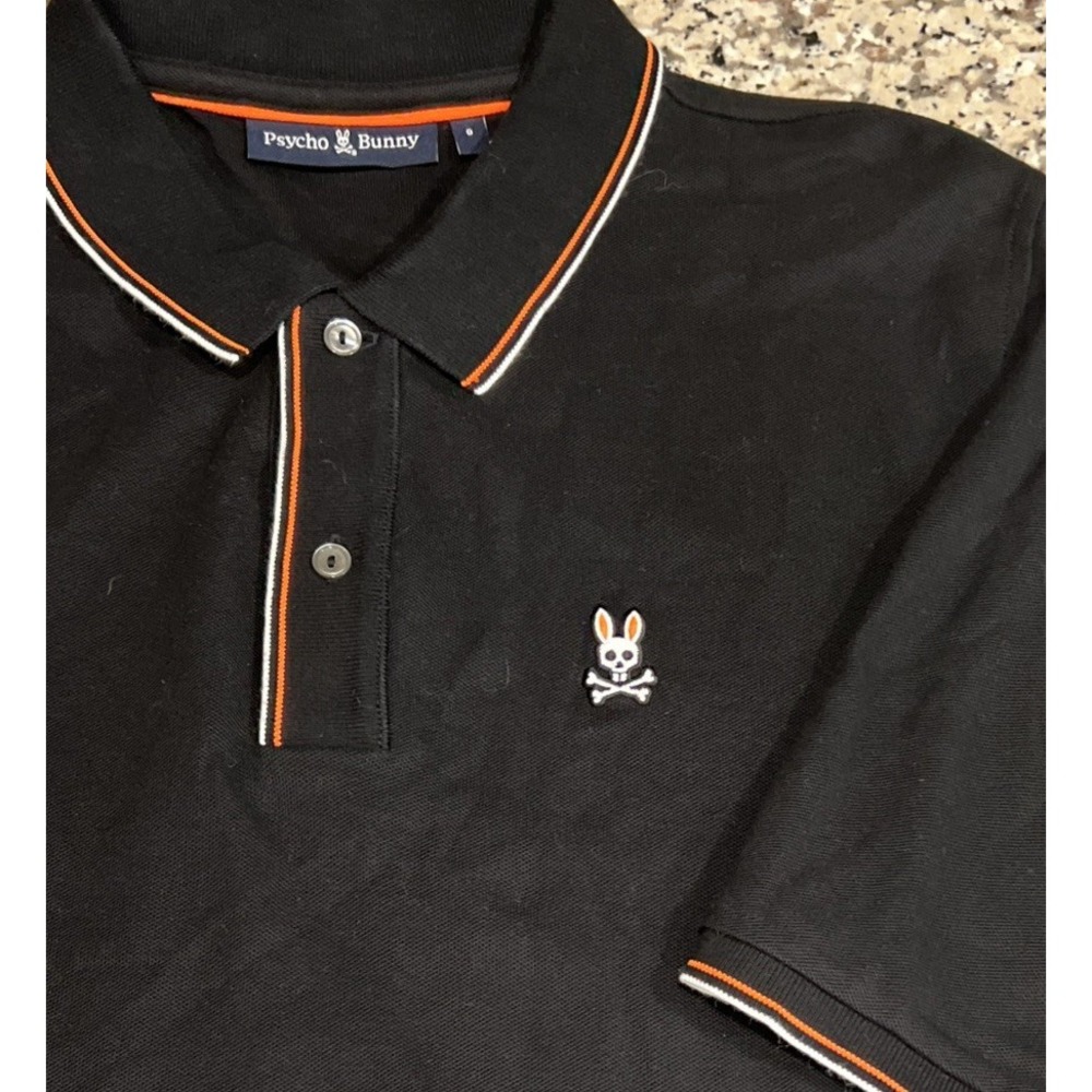 Psycho Bunny Short Sleeve Polo Shirt Men's Size 9 Black Orange Size XL